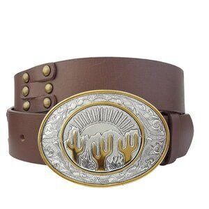 Genuine Studded Leather Belt w. Cactus Buckle